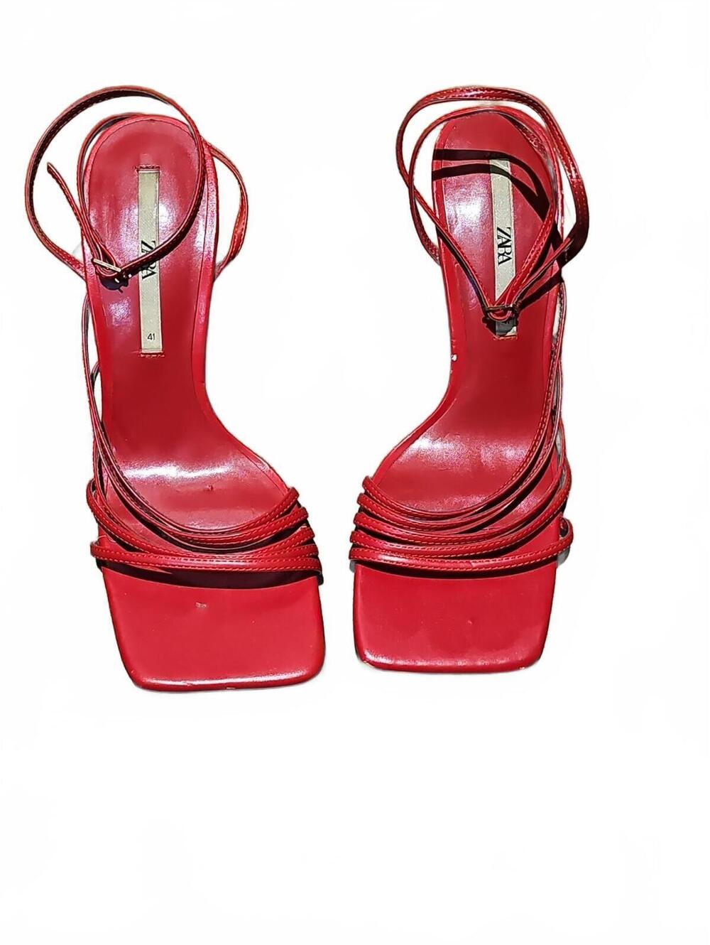 Zara Red Strappy Square-Toe Sandals - Picture 1 of 7